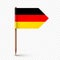 Realistic German toothpick flag. Souvenir from Germany. Wooden toothpick with paper flag. Location mark, map pointer