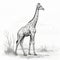 Realistic Giraffe Illustration In Gray Ink-wash Landscape