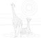 Realistic giraffes in african savannah graphic sketch template. Cartoon vector illustration for children in black and white