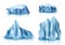 Realistic glaciers. Big iceberg ice rocks cold outdoor weather symbols of north pole arctic snow textures decent vector