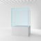 Realistic glass square showcase. Empty glass box in room. 3d illustration