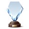 Realistic glass trophy. Modern shape crystal winner award, empty blank prize template, sparkling figurine, pedestal with