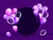 Realistic Glossy Balloon Bunch Decorated Empty Circular Frame Given Space for Your Message on Purple Background