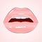 Realistic glossy pink lips on pink background. Vector illustration