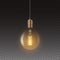 Realistic glowing lamp hanging on the wire. Incandescent retro edison light bulb