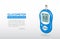 Realistic glucose meter vector illustration. Diabetes blood glucose test. Modern electronic device glucometer