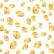 Realistic Gold 3d coins explosion. Isolated on transparent on white background. Seamless wrapping pattern of shiny money
