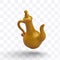 Realistic gold Arabic teapot. Utensil for serving in oriental restaurant, teahouse