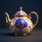 Realistic Gold And Blue Oriental Teapot 3d Model With Baroque Patterns