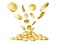 Realistic gold coins pile. Golden dollars pour down from above, 3d money heap cash, flying coins, treasure piles