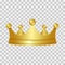 Realistic gold crown. 3D golden crown isolated on transparent background. Vector.
