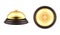 Realistic gold hotel service bell general front top view vector alarm attention calling receptionist