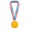 Realistic gold medal with multi colored ribbon. Illustration of award for sports or corporate competitions