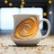 Realistic Gold And Orange Spiral Painted Mug - Unreal Engine Style