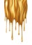 Realistic gold paint drip isolated on white background. Dripping, spreading gold paint. Golden Fluid Flow. Vector