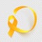 Realistic gold ribbon. World childhood cancer awareness symbol, vector illustration.