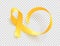 Realistic gold ribbon. World childhood cancer awareness symbol, vector illustration.