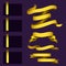 Realistic gold ribbons tape flag banner elegance graphic stitch band banner flag bow vector illustration.