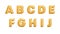 Realistic golden balloons alphabet isolated on white background. A B C D E F G H I J letters of the alphabet. Vector