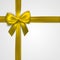 Realistic golden bow with gold, yellow ribbons isolated on white. Element for decoration gifts, greetings, holidays. Vector