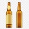 Realistic golden brown bottles of beer on alpha transperant background. Vector illustration.