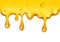 Realistic golden dripping honey border on white background, vector illustration