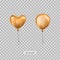 Realistic golden helium balloons set. Vector illustration. Metallic air balloons, heart and round shape.