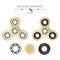 Realistic golden spinner on a white background. Disassembled bearings and details. Modern antistress toy for fingers. Vector illus