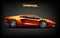 Realistic golden super car design concept, bright orange gold luxury automobile supercar