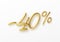 Realistic golden text 40 percent discount number. Vector illustration