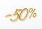 Realistic golden text 50 percent discount number. Vector illustration
