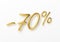 Realistic golden text 70 percent discount number. Vector illustration