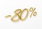 Realistic golden text 80 percent discount number. Vector illustration