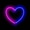 Realistic gradient neon frame. Pink and blue colored heart blank template isolated on black empty grunge background