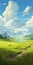 Realistic Grassland Landscape With Green Valley And Big Clouds