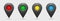 Realistic gray geolocation icons on a transparent background.