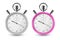Realistic Gray and Pink Classic Stopwatch Icon Set Closeup Isolated on White Background. Stop-watch Design Template