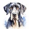Realistic Great Dane Dog In Indigo And Black Watercolor