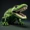 Realistic Green Lego Crocodile With Open Mouth - Hyper-detailed 3d Rendering