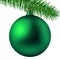 Realistic green matte Christmas ball or bauble with fir branch isolated on white background. Vector illustration