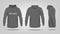 Realistic grey hoodie mockup with text template from front, back and side view