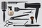 Realistic hairdresser tools, barbershop items