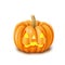 Realistic Halloween pumpkin on white background, angry face, scary monster.