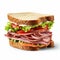 Realistic Ham Sandwich On White Background - Vray Tracing And Distinctive Character Design