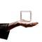 Realistic hand holding small transparent square plastic storage box container, Glass box design