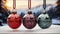Realistic hanging glass christmas balls empty and with snow