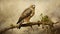 Realistic Hawk Painting On Mossy Branch - Photorealist Renaissance Art