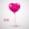 Realistic heart balloon. Pink heart glossy balloon isolated on white background. Holiday backdrop with flying pink