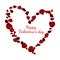 Realistic heart shape red rose petal for valentine`s day card