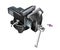 Realistic Heavy Duty bench vise on swivel base. 3D Metal black vice, metalwork tool isolated on white background. Vector
